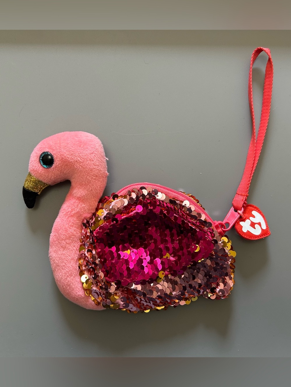 Ty Beanie Boo Pink Sequin Flamingo Wristlet Bag